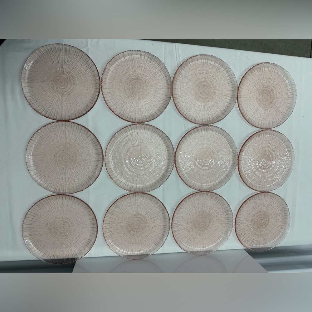 Vintage Pink Depression Tree Embossed Dessert Plate (12)